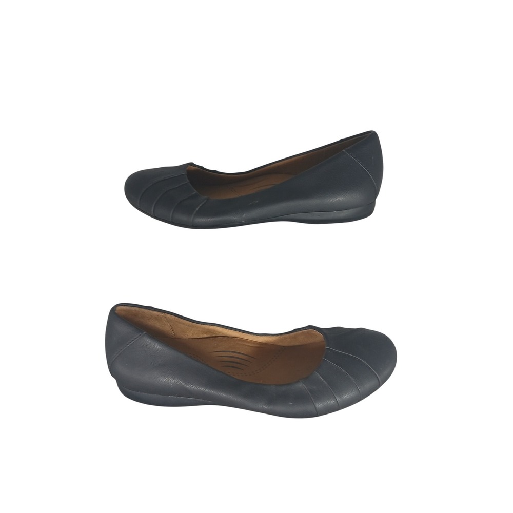 Natural Soul Orlando Ballet Flats 6.5M Navy Blue Pleated Comfort Office Shoes